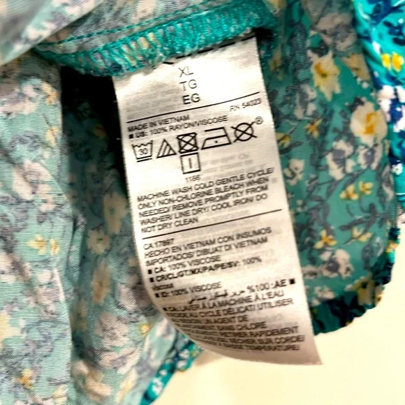 OLD NAVY Floral Cami Button Front Tank Top Size XL Teal Yellow Adjustable Straps - Picture 4 of 5